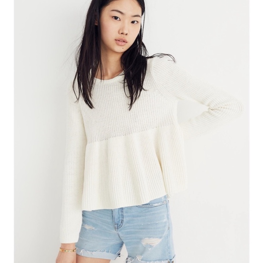 Madewell Cotton Ribbed Peplum Sweater Cream